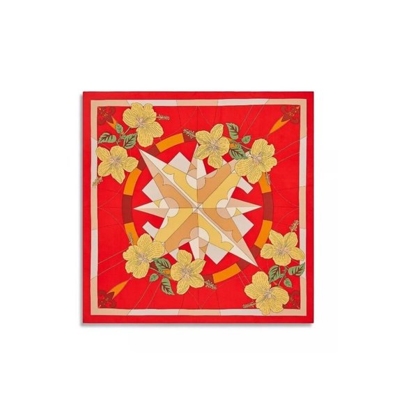 Tory Burch Accessories - TORY BURCH floral compass silk women's square scarf - RED AND YELLOW